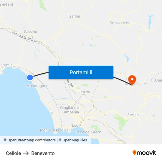 Cellole to Benevento map