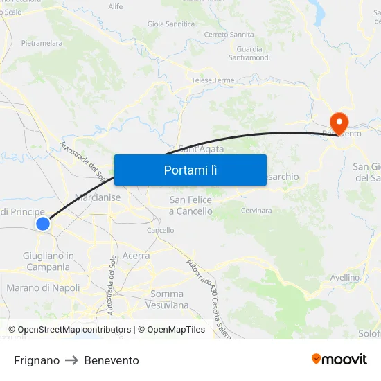 Frignano to Benevento map
