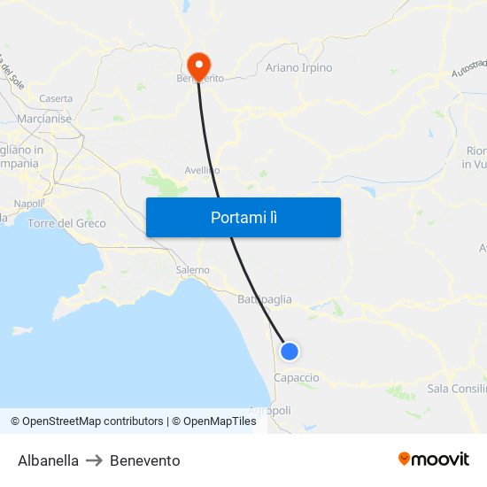 Albanella to Benevento map