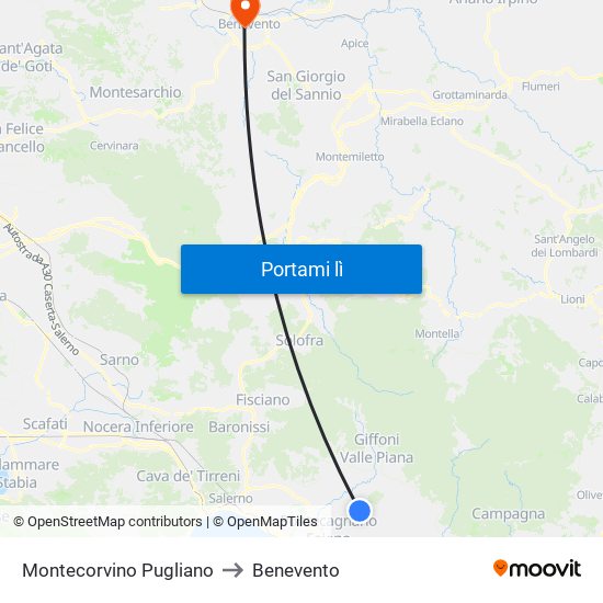 Montecorvino Pugliano to Benevento map