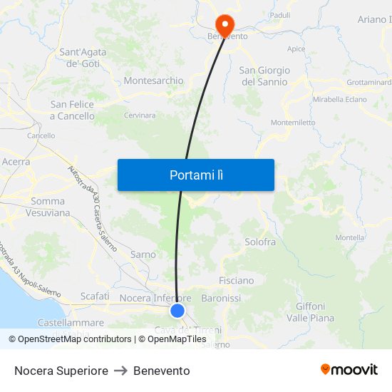Nocera Superiore to Benevento map