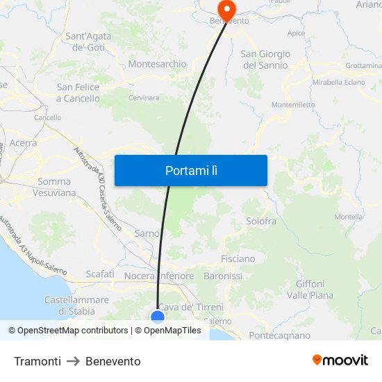 Tramonti to Benevento map