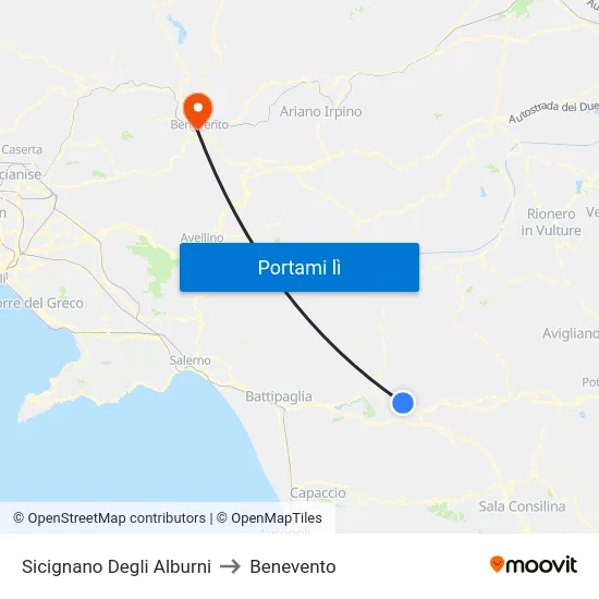 Sicignano Degli Alburni to Benevento map
