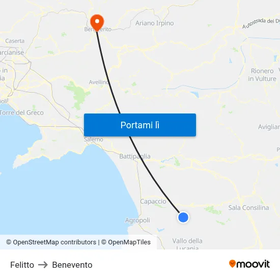 Felitto to Benevento map