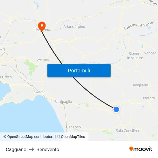 Caggiano to Benevento map