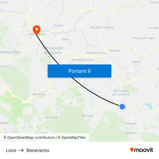 Lioni to Benevento map
