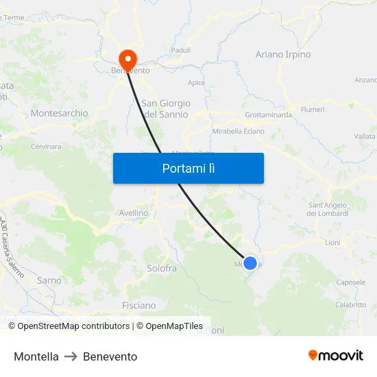 Montella to Benevento map