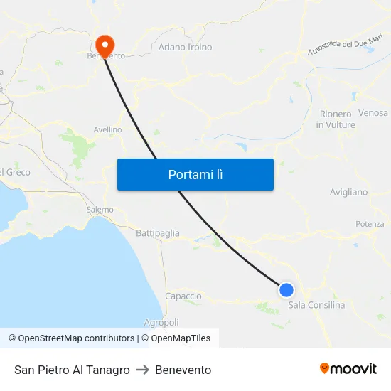 San Pietro Al Tanagro to Benevento map