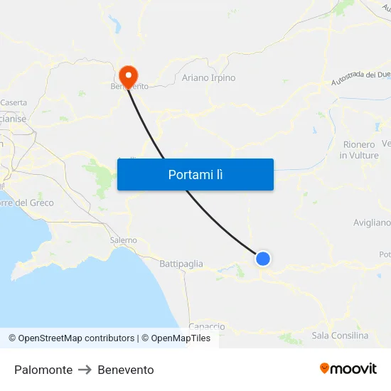 Palomonte to Benevento map
