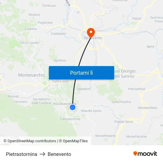 Pietrastornina to Benevento map