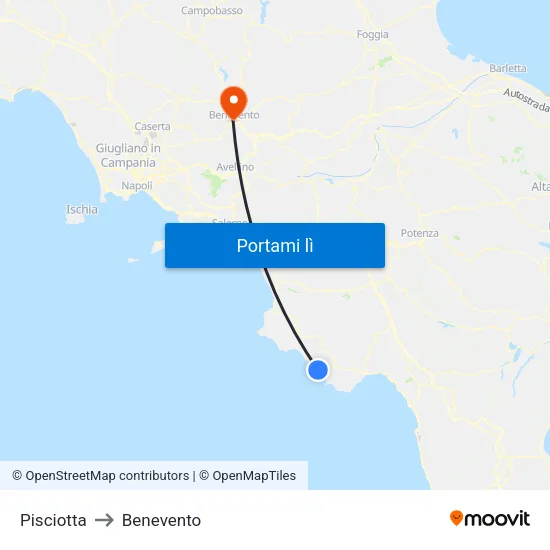 Pisciotta to Benevento map