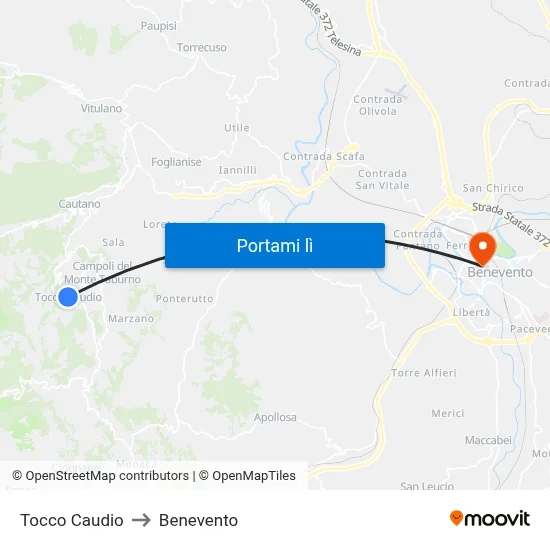 Tocco Caudio to Benevento map