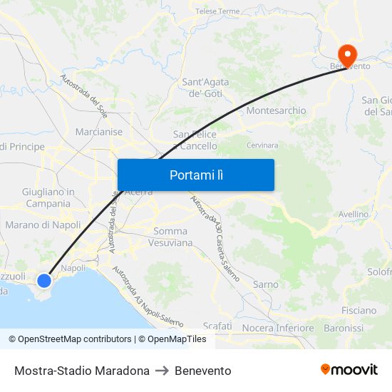 Mostra-Stadio Maradona to Benevento map