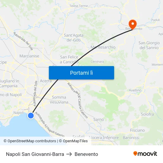 Napoli San Giovanni-Barra to Benevento map