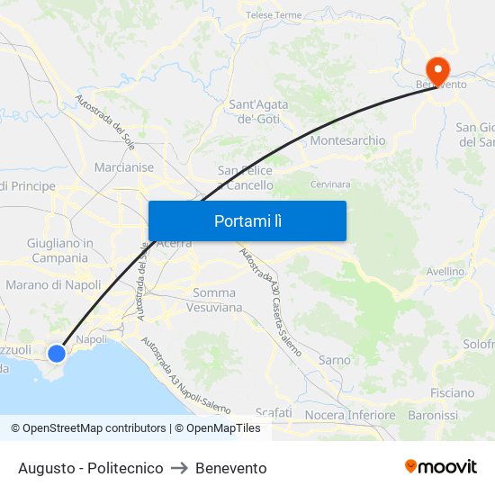 Augusto - Politecnico to Benevento map