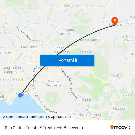 San Carlo - Trieste E Trento to Benevento map