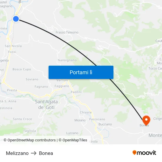 Melizzano to Bonea map