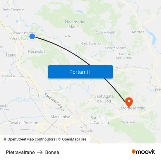 Pietravairano to Bonea map