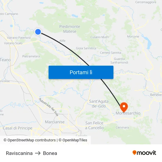 Raviscanina to Bonea map