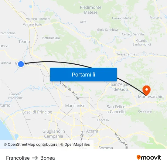 Francolise to Bonea map