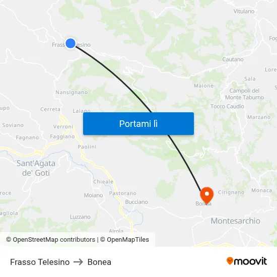 Frasso Telesino to Bonea map