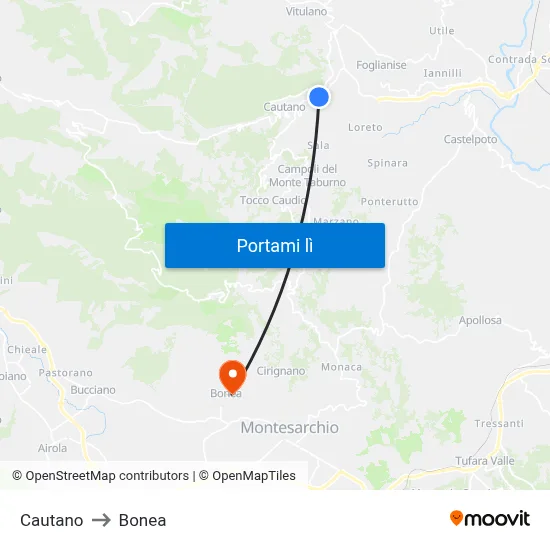 Cautano to Bonea map