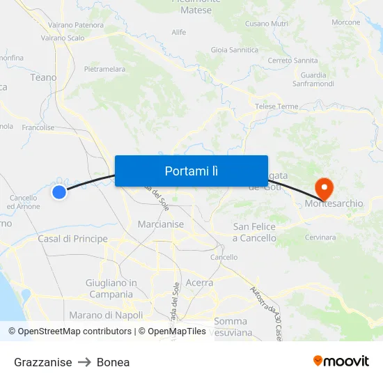 Grazzanise to Bonea map