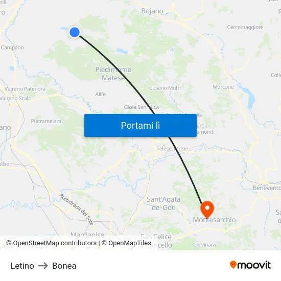 Letino to Bonea map