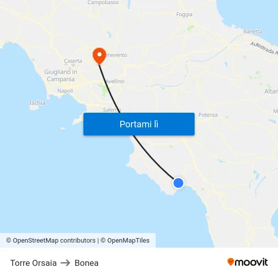 Torre Orsaia to Bonea map