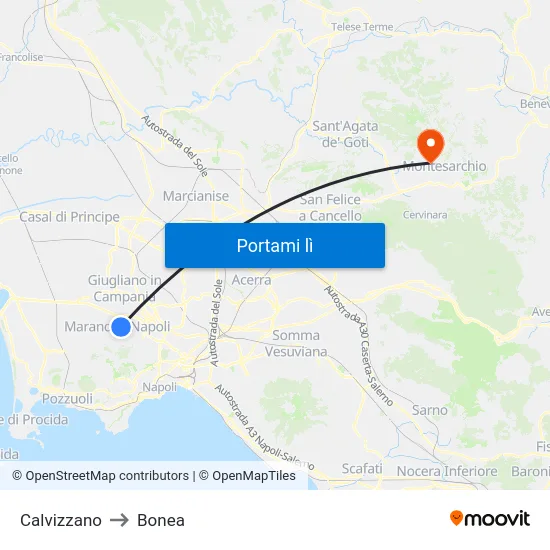 Calvizzano to Bonea map