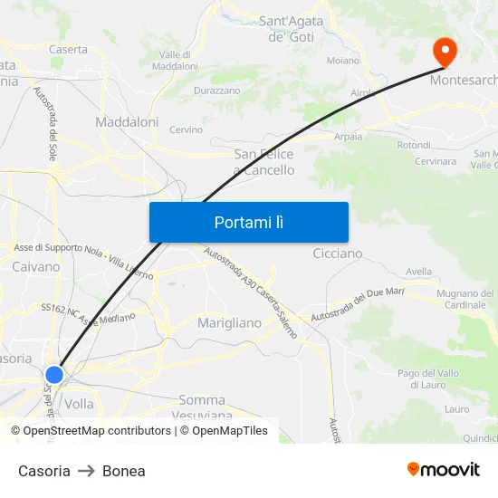 Casoria to Bonea map