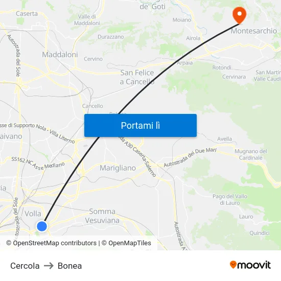 Cercola to Bonea map