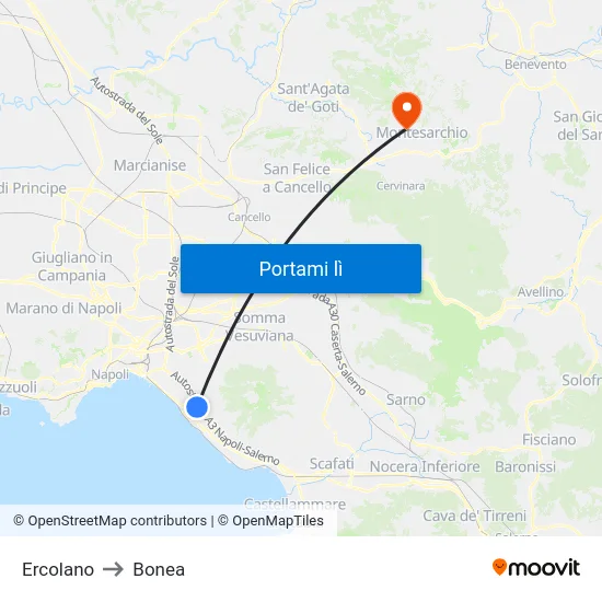 Ercolano to Bonea map
