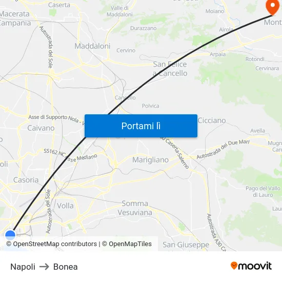 Napoli to Bonea map