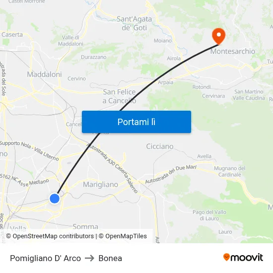 Pomigliano D' Arco to Bonea map