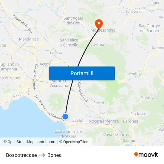 Boscotrecase to Bonea map