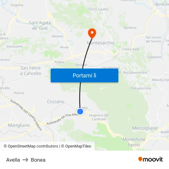 Avella to Bonea map