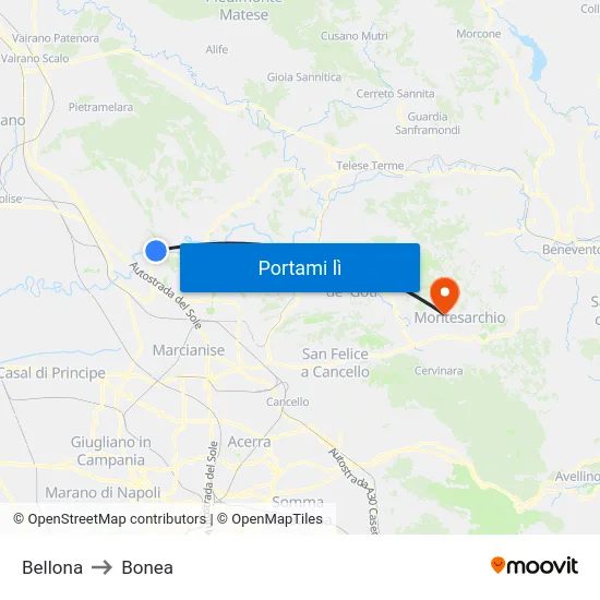 Bellona to Bonea map