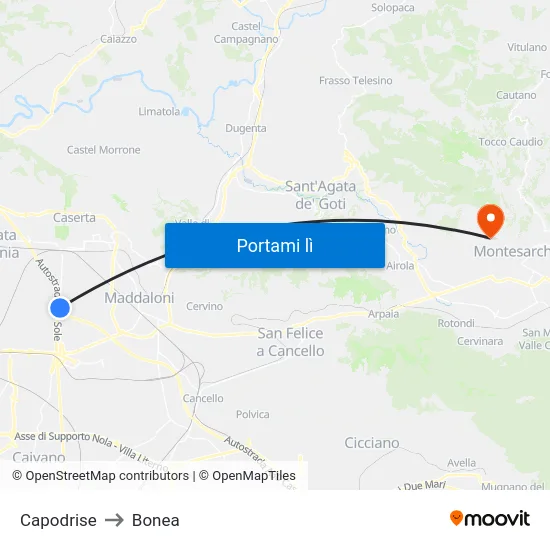 Capodrise to Bonea map