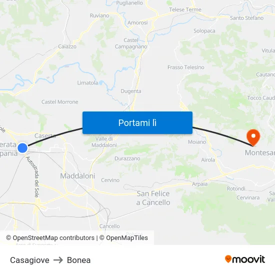 Casagiove to Bonea map