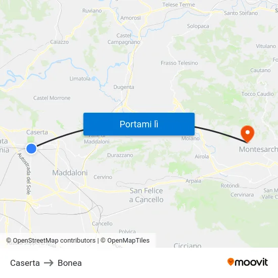 Caserta to Bonea map