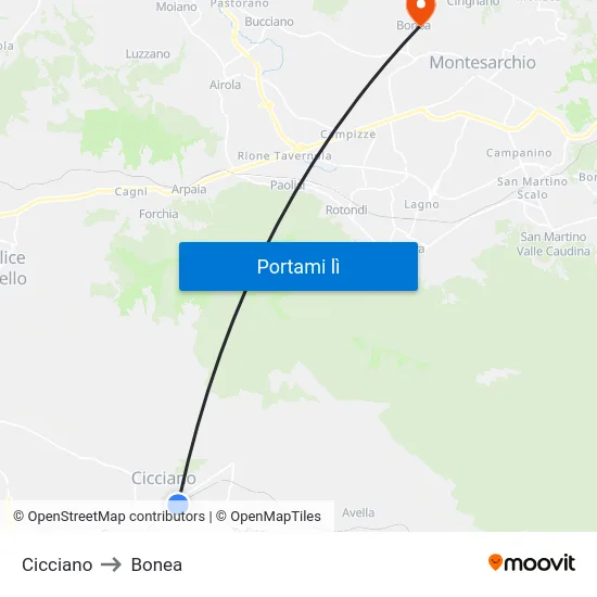 Cicciano to Bonea map