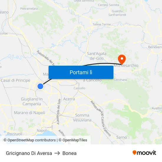 Gricignano Di Aversa to Bonea map