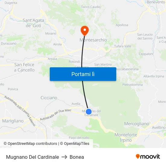 Mugnano Del Cardinale to Bonea map