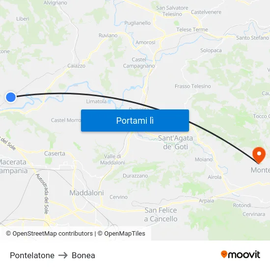Pontelatone to Bonea map