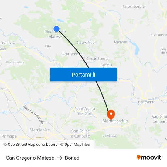San Gregorio Matese to Bonea map