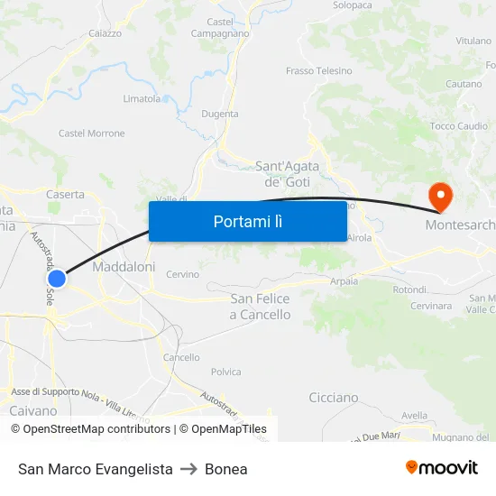 San Marco Evangelista to Bonea map