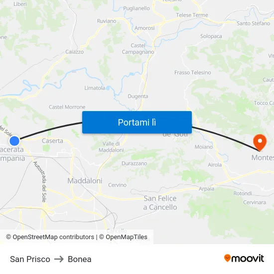 San Prisco to Bonea map