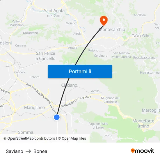 Saviano to Bonea map