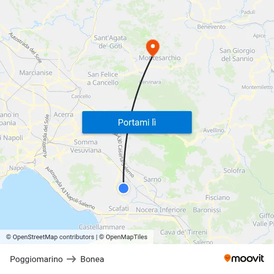 Poggiomarino to Bonea map